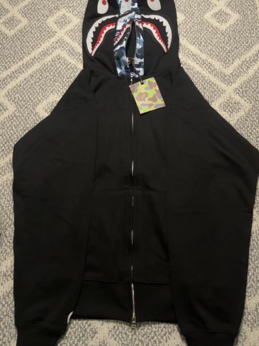 Bape Black Shark Zip-Up Hoodie with Blue Camo Lining